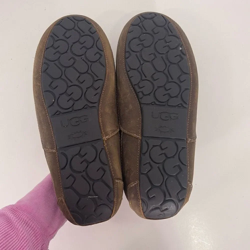 UGG‎ Brown Leather Fur Lined Slipper Shoes Men’s 10